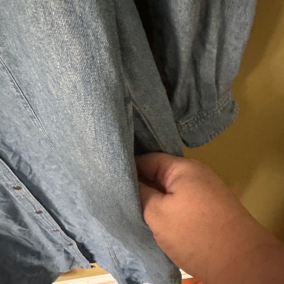 LL Bean Denim Shirt Dress Midi Long Sleeve Snap Button Front Size 16 Modest - Picture 11 of 12